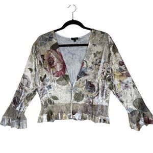 Komarov Two Button Floral Crinkle &  Fabric Two Button Top/Jacket Sz L Romantic